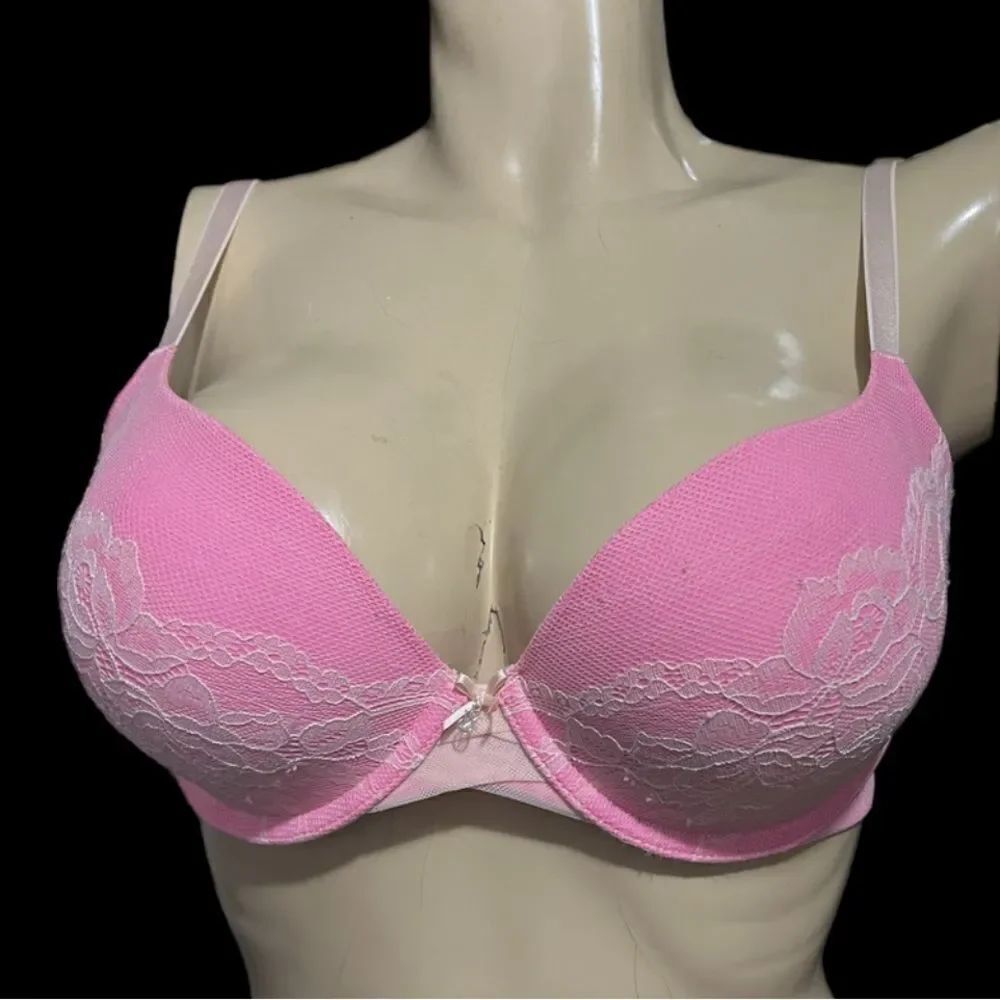 Victorias Secret Lined Demi Mesh Lace underwire bra Pink 34DD